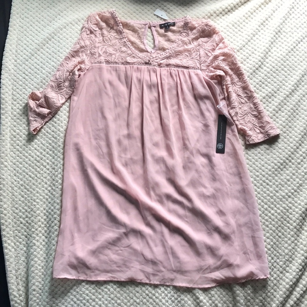 As U Wish blush Pink Lace Lined teen mini dress Brand New SWT Size Medium